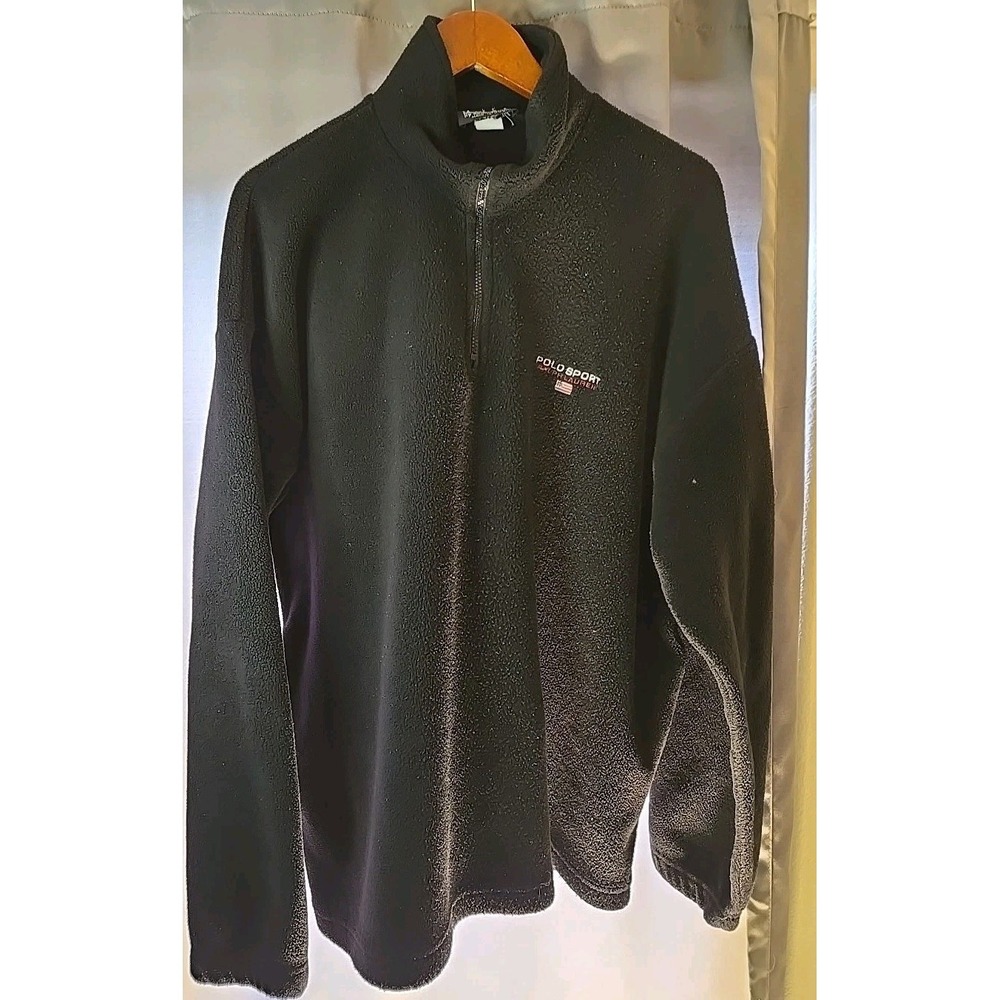 Vtg Polo Sport Ralph Lauren Sweatshirt Men's 2XL Black Fleece 1/4 Zip 90s USA - Picture 11 of 16